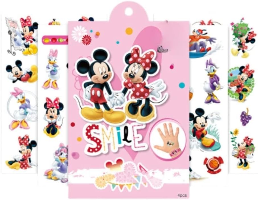 4 Sheets Kids Girls Princess Mermaid Temporary Tattoos Sticker Birthday Party Bag Fillers Favors Supplies Gifts Goodies,Fake Waterproof Temporary Tattoo Set (Mickey Mouse)