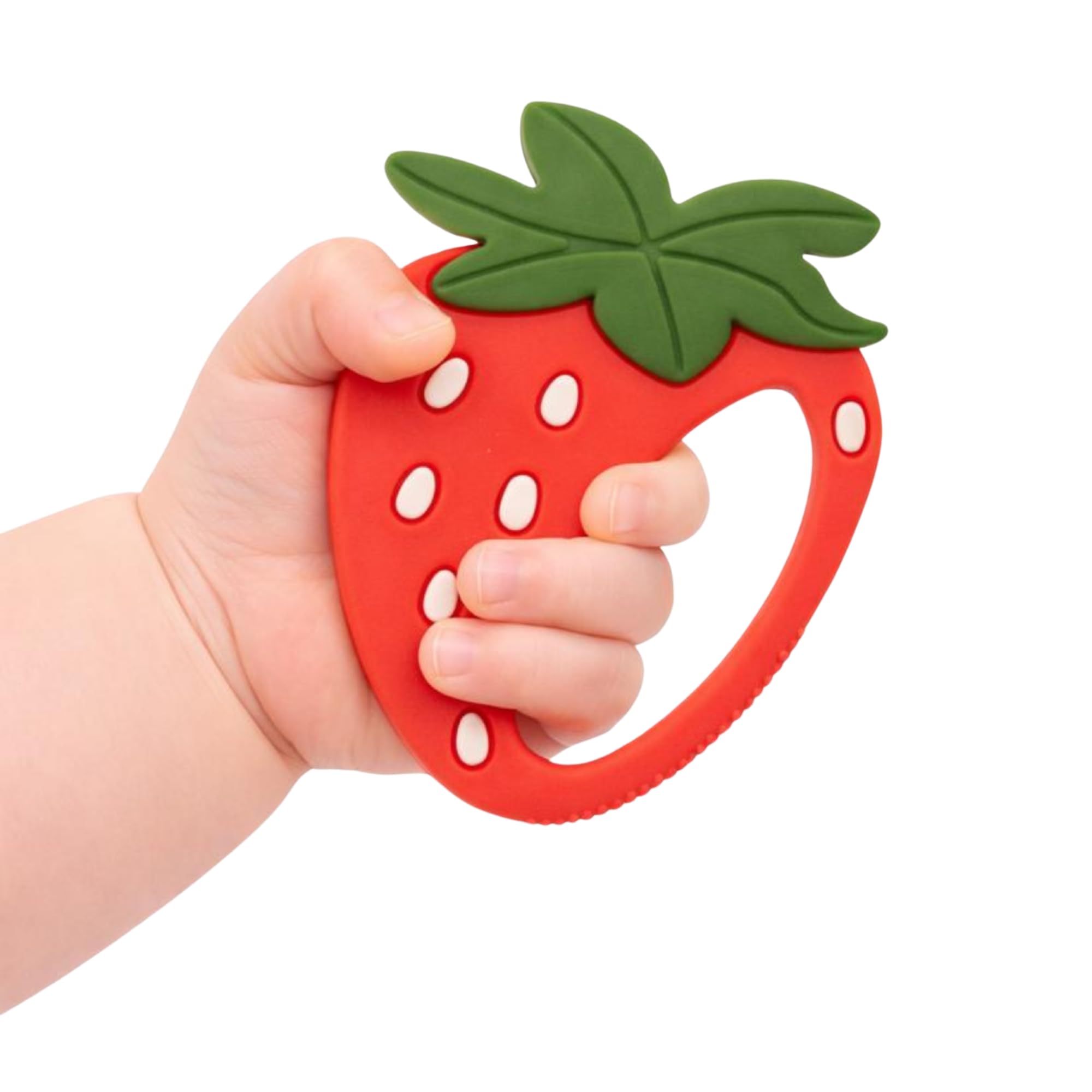Babyblu Pediasoft Silicone Strawberry Shape Baby Teether Red & Green | Silicone Teething Toy for Infants & Toddlers | Baby Teether for Chewing & Gum Stimulation-image-1