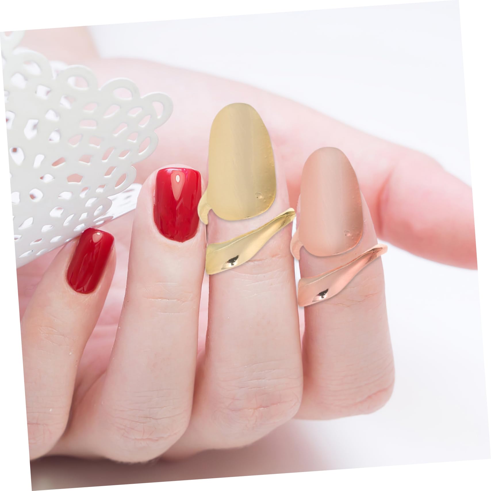 DEARMAMY 3Pcs Alloy Nail Rings for Women Finger Tip Rings Nail Jewelry for Parties Halloween Cosplay Manicure Accessories Slender Finger Design Easy to Wear - Image 4