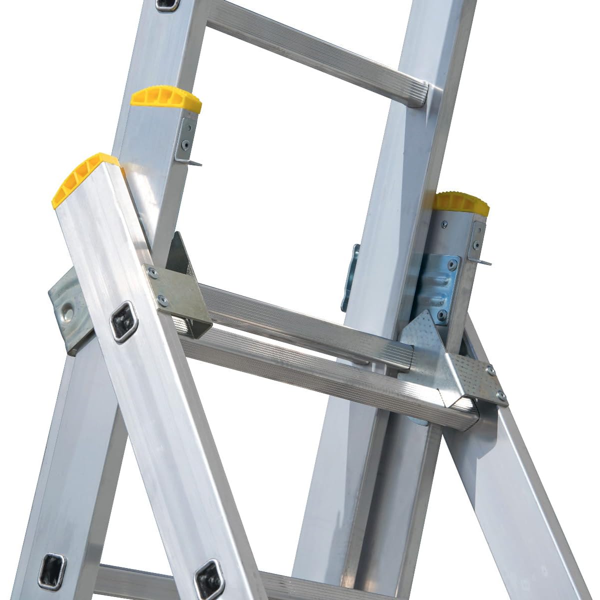 Bayersystem BS-DW 3x9 Mehrzweckleiter, 3x9 Sprossen, 3-teilige Alu-Kombileiter, bis 150 kg belastbar, max. Arbeitshöhe 6,01 m, Klappleiter, Multifunktionsleiter, Stehleiter, Silber/Gelb
