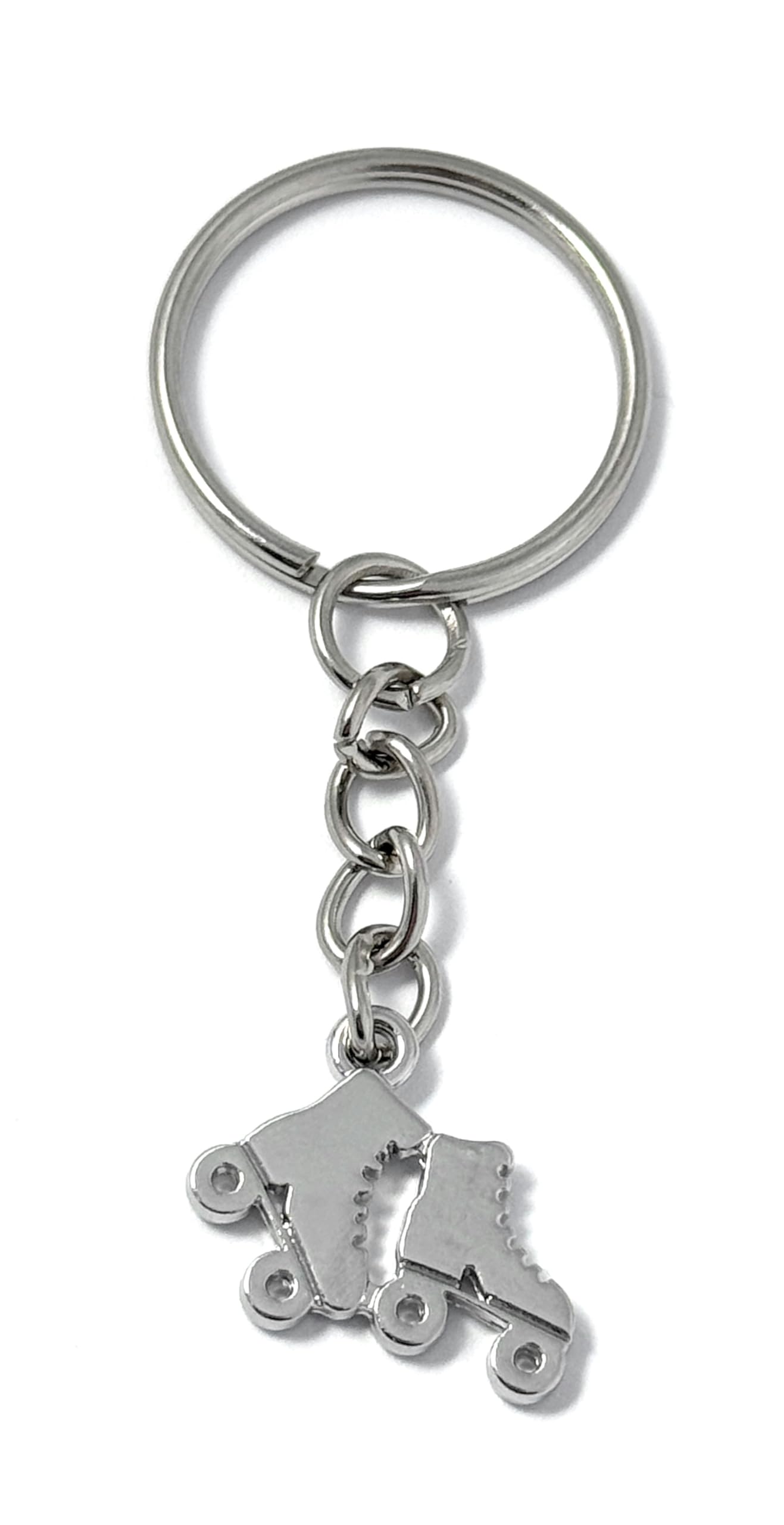 Roller Skates Charm Keyring Key Ring with Silver Tone Keychain