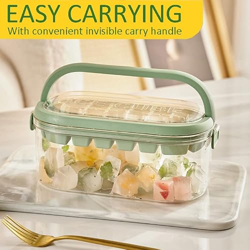Ice Cube Tray For Freezer With Lid And Portable Ice Bin,Bpa Free Round Ice Trays,Ice Bucket With Cover&Handle And Ice Scoop,28 Nuggets Ice Mold And 26 Mini Sphere Ice Cubes,Set Of 2 #TOP2