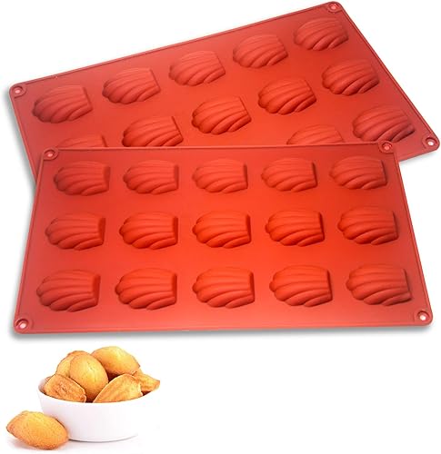 Dioycli 2 moldes de silicona Madeleine para galletas Madeline, molde de 15 cavidades, moldes antiadherentes para hacer galletas, pasteles, dulces
