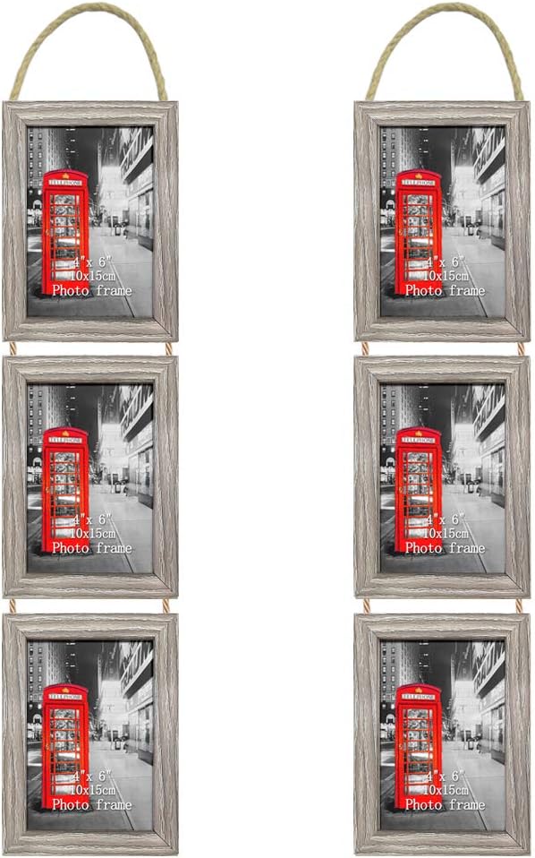 Lavezee 4x6 Hanging Triple Picture Frames Set of 2, Vertical Collage Rustic Frame Made to Display 4 by 6 inch Photo for Wall Decor