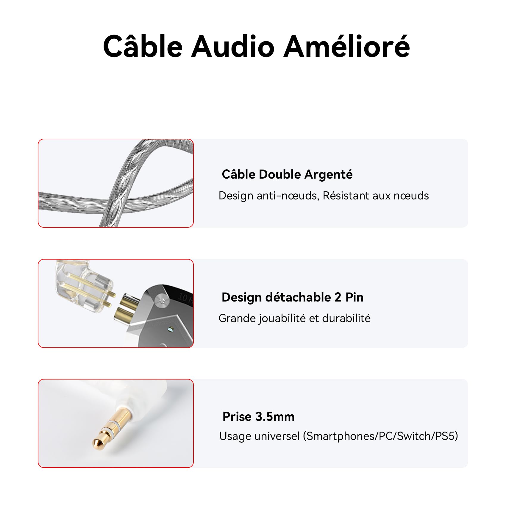 Yinyoo KZ ZS10 Pro Ecouteurs Filaires Hybrides 4BA+1DD Ecouteurs Gaming Multi-Driver IEM Gaming avec Câble Détachable Prise 3.5mm et 4 Paires d'Embouts en Silicone pour Chanteurs, Batteurs