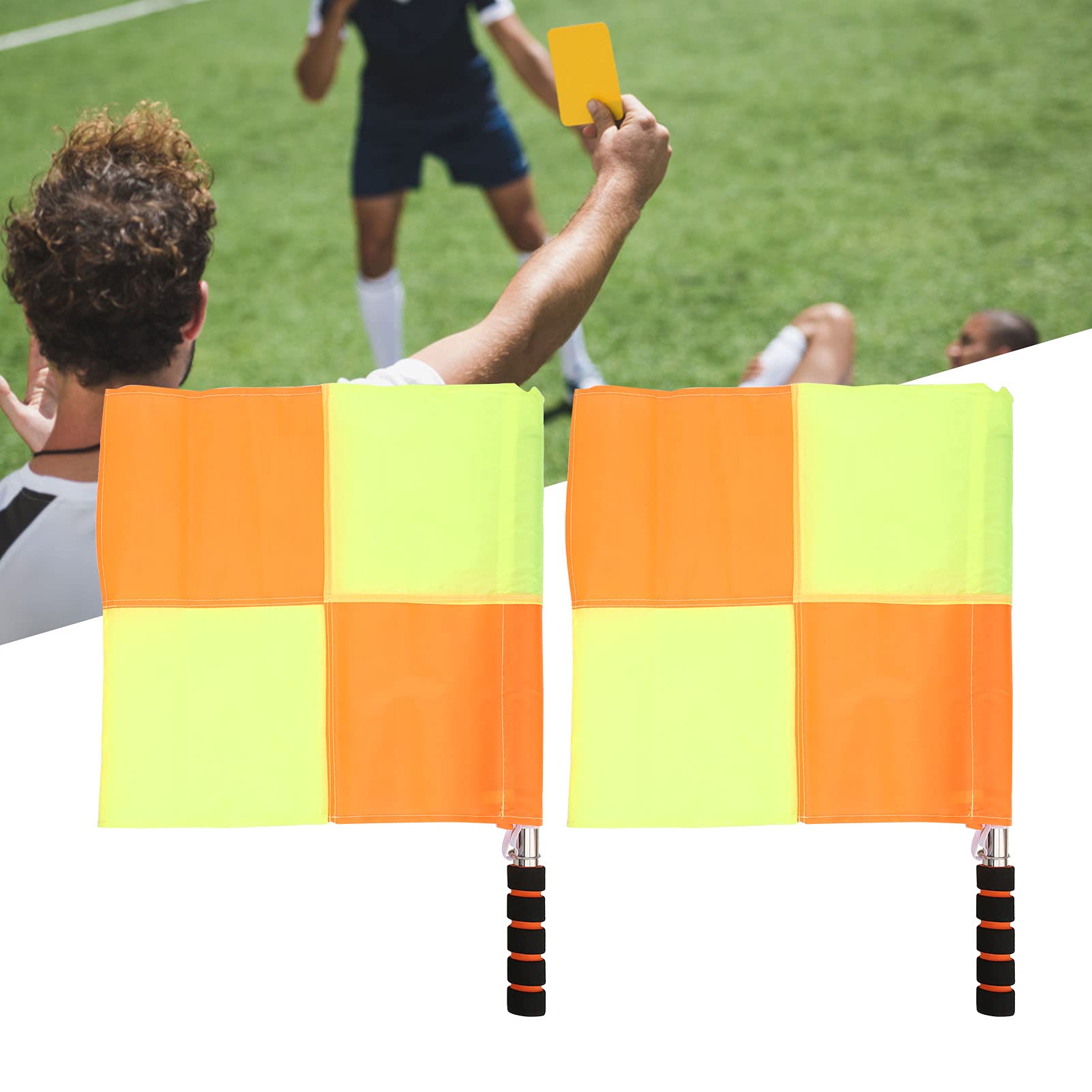 2 Pz Arbitro Comando Bandiera A Mano Con Segnale Rosso-Giallo e Custodia Per Partita Di Calcio