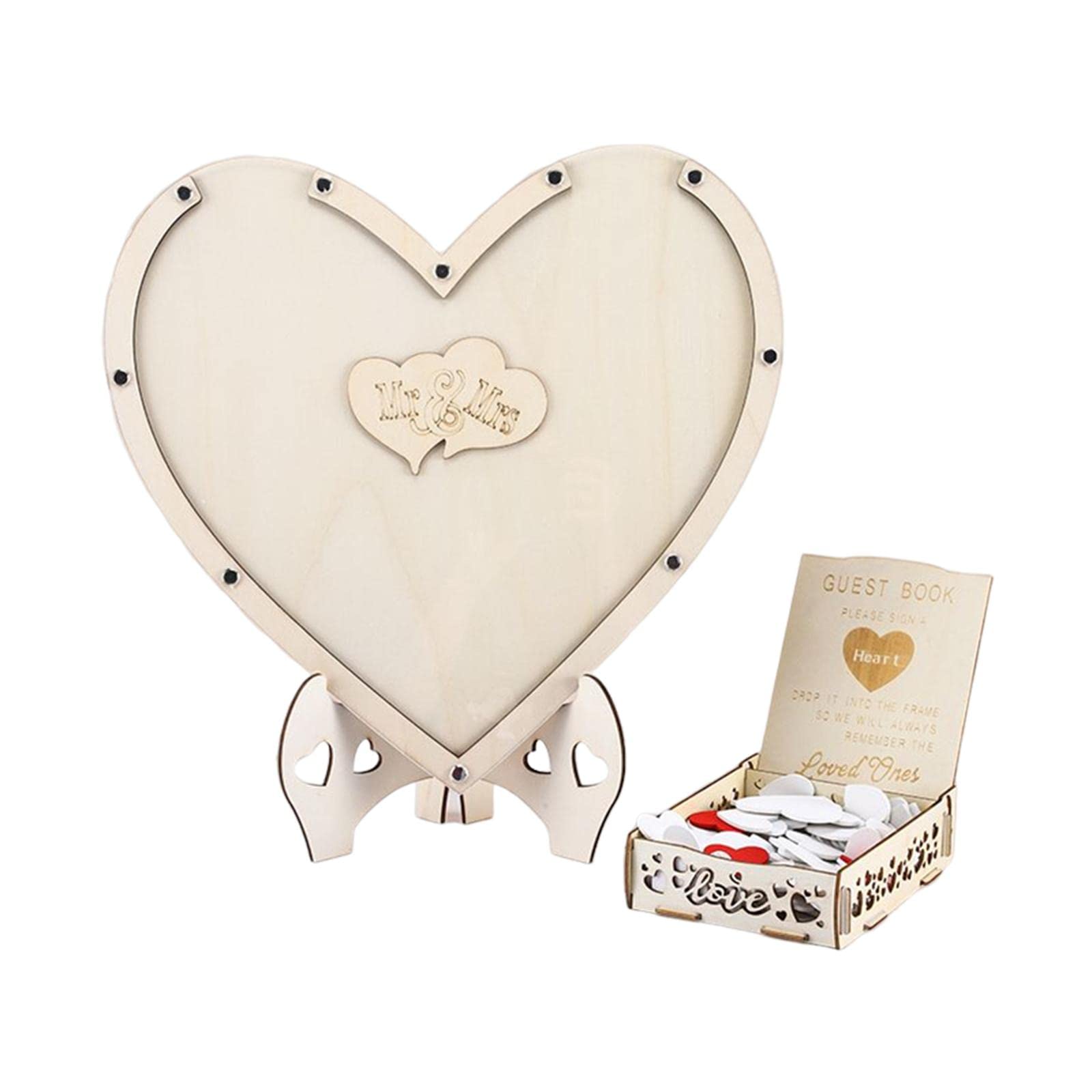 Libro de Firmas para Bodas en 3D con Marco de Madera en Forma de Corazón Y 80 Corazones de Madera para Aniversario.
