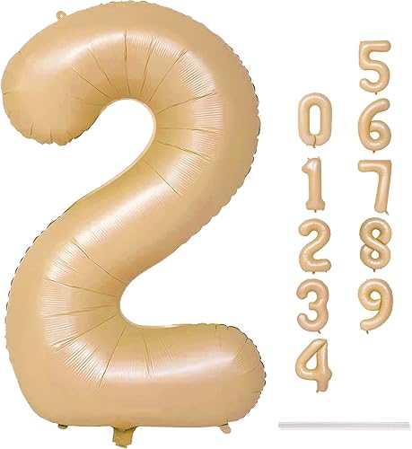 Miniatura 3 de Globo neutro color nude número 2 de 40 pulgadas para niños y niñas, grandes globos de papel de aluminio con helio autoinflables con números del 0-9