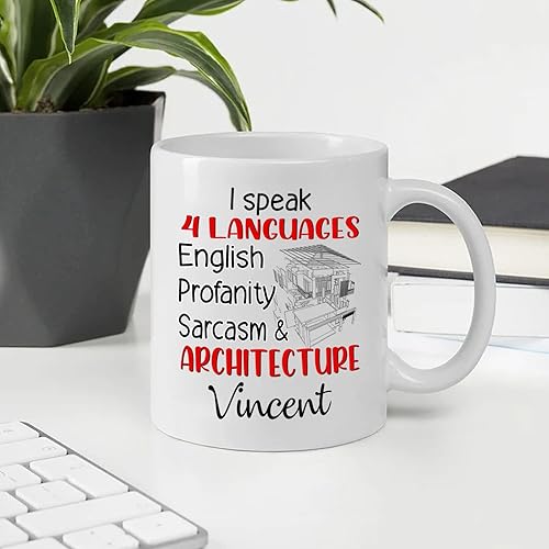 Miniatura 4 de Personalized I Speak 4 Languages English Profanity Sarcasm & Architecture Coffee Cup With Name, Customized Architect Architecture White Coffee Mug