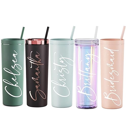 Miniatura 7 de Personalized Tumbler With Lid and Straw Holographic, Bridesmaids Gifts, Acrylic Tumbler, Skinny Tumbler with Straw, Personalized Gift