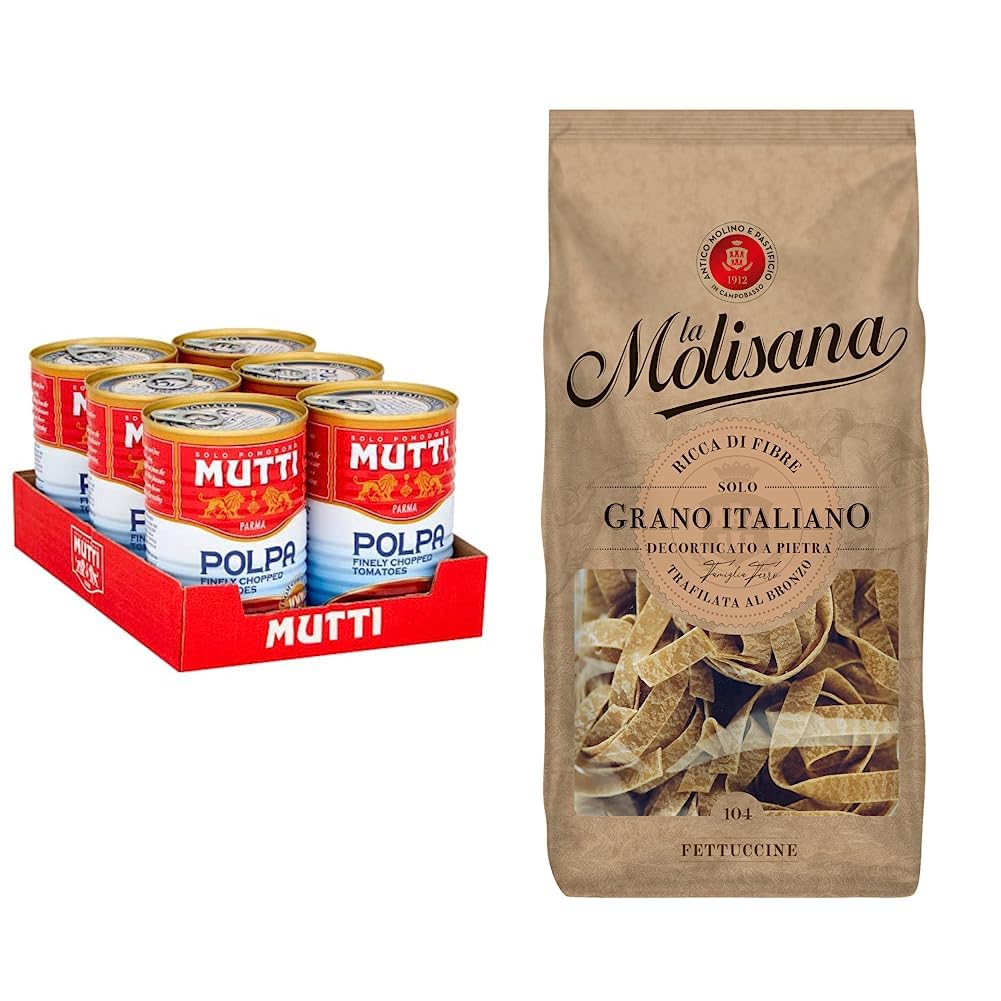 MuttiFinely Chopped Tomatoes 400g (Pack of 6) + La Molisana No.104 Fettuccine Integrali Wholewheat Pasta 500g