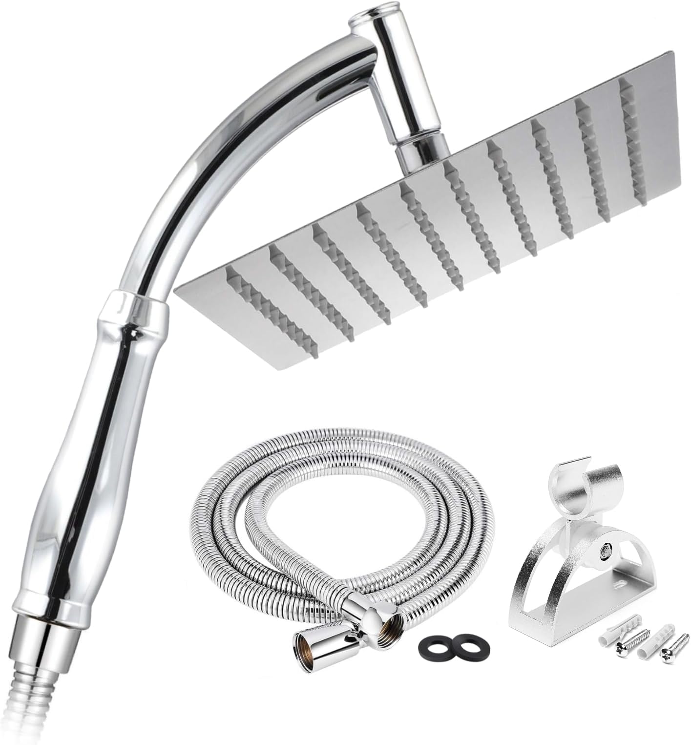 SIEYESCITY 8 Inch Large Square Rainfall Shower Head and Hose Set, Stainless Steel Rain Shower Head, 100 Silicone Waterfall Jets, Adjustable Angle, Universal G1/2 Connection