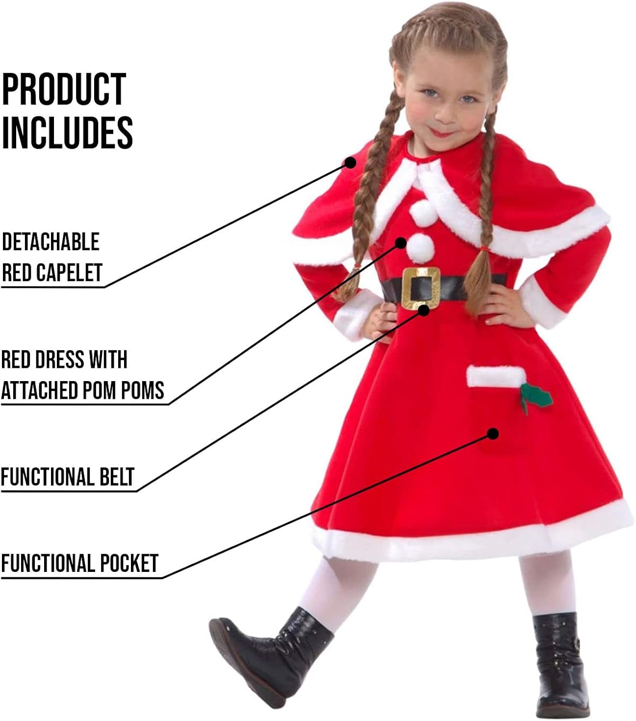 Miniatura 2 de Morph - Disfraz de señora Claus para niñas, vestido de Papá Noel para niñas, disfraz de Papá Noel para niños, disfraces de Navidad para niños