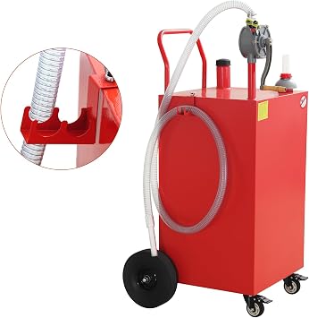 45 Gallon Fuel Caddy, Gas Storage Tank on 4 Wheels with Manual Transfer Pump, Gasoline Diesel Fuel Container for Cars, Lawn Mowers, ATVs, Boats