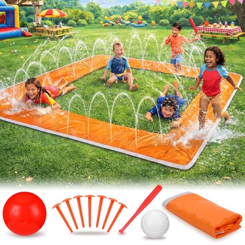 Jenaai Baseball Water Slide Set 13 ft Water Slide Game Toys for Kids Summer Outdoor Backyard with Fixed Piles Baseball Bat & Ball CPC Certified