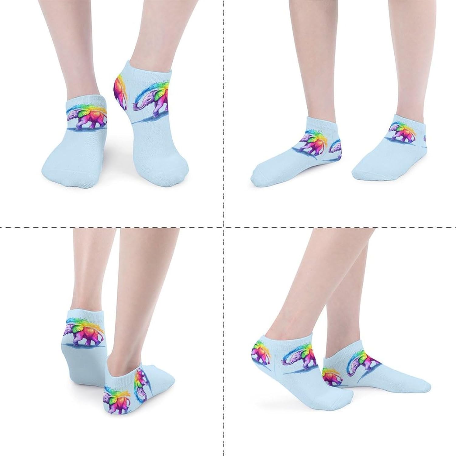Colorful Elephant Mens Socks No Show Low Cut Ankle Sock for Sports