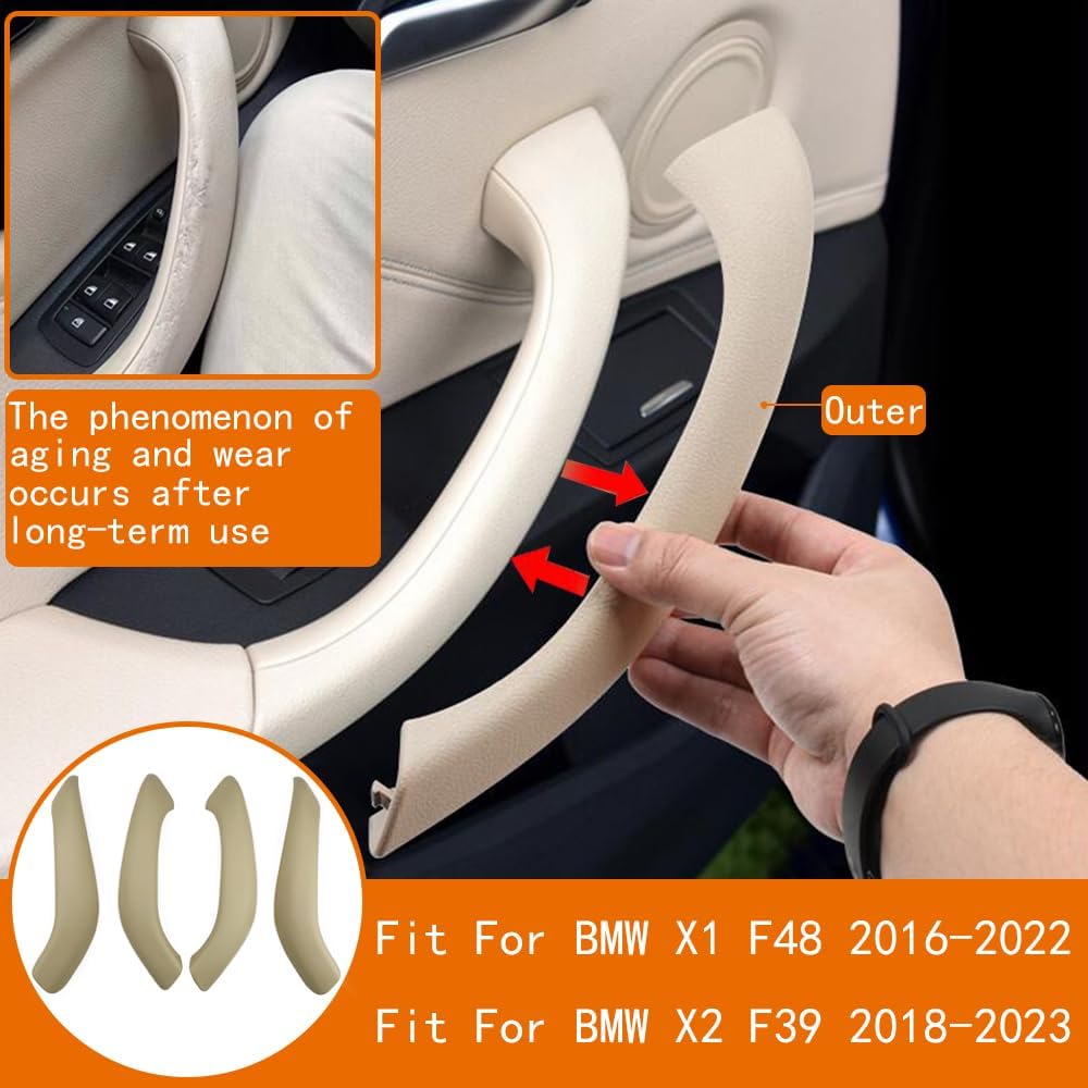 Car Door Handle for BMW X2 F39 X1 E84 F48 2010-2022 Interior Door Handles Replace Cover Car Door Pull Accessories (Beige)