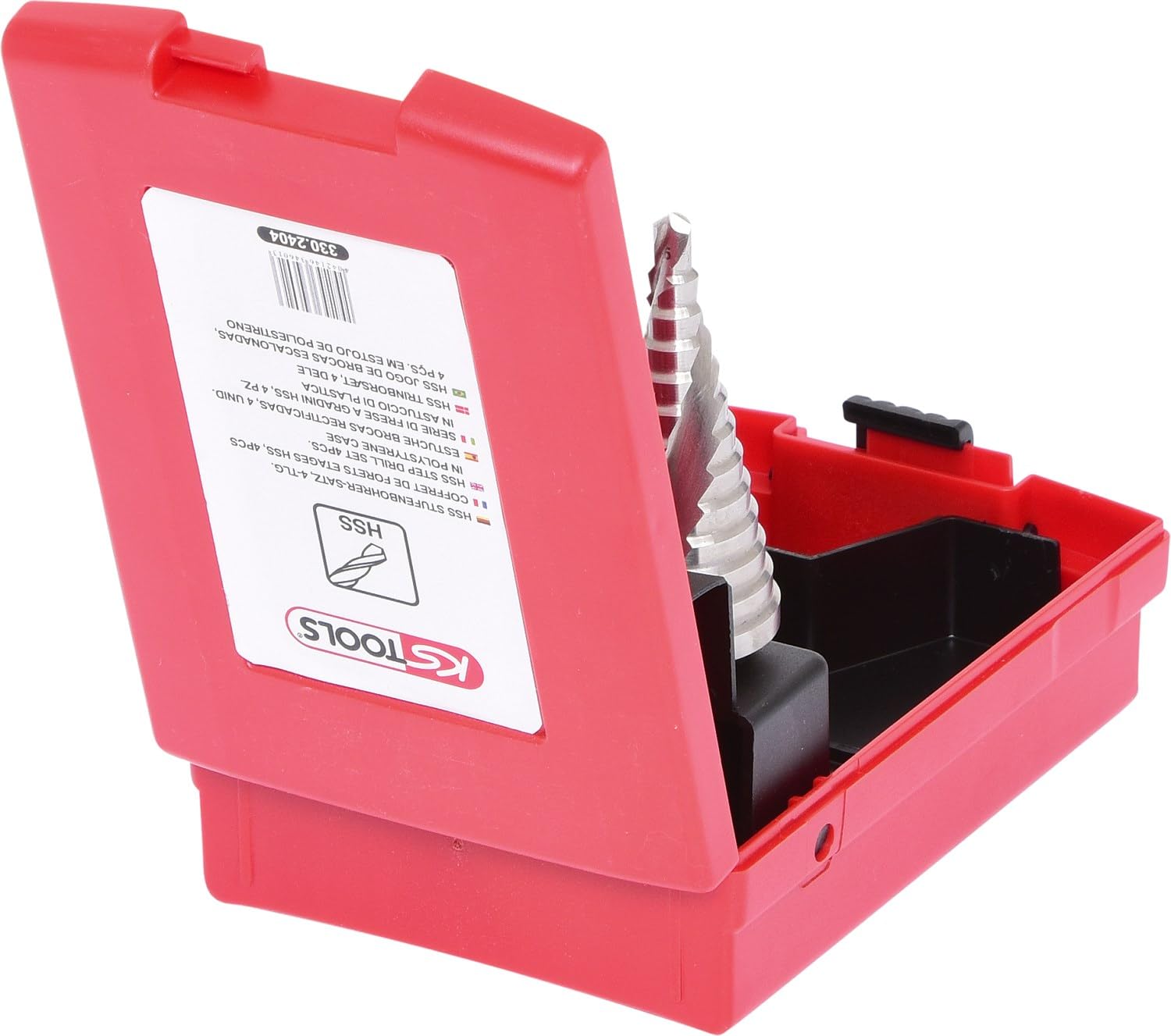 KS Tools 330.2404 Juego de brocas escalonadas HSS en casete de plástico, 3 pzs