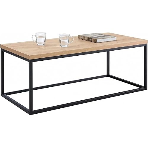 CENSI 40" Natural Oak Coffee Table for Living Room, Modern Industrial Cocktail Table with Black Metal Legs, Rectangle Farmhouse Blonde Wood Center Table, Extra Thick Top, Sturdy & Easy Assembly