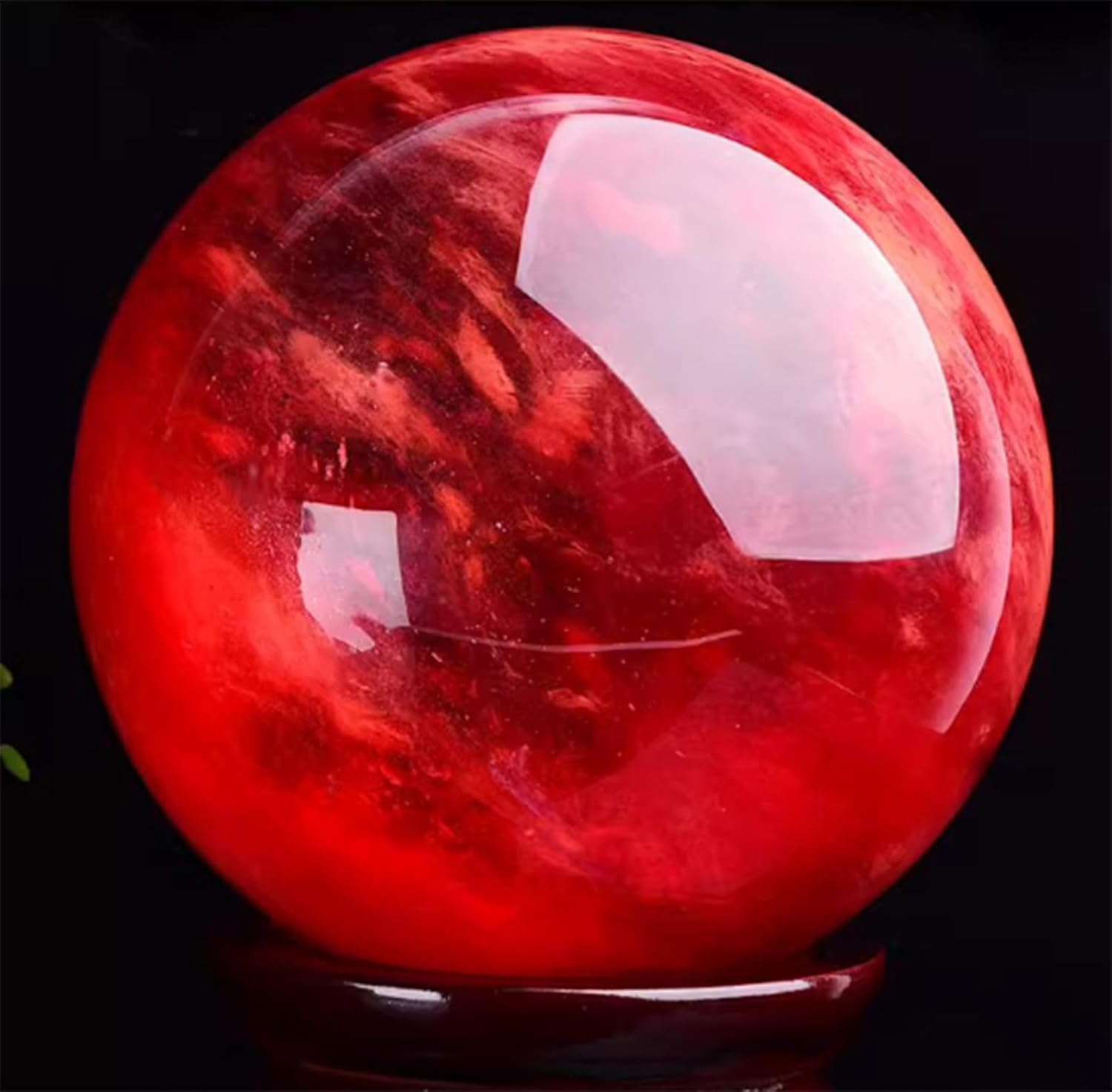 Large Red Melting Quartz Crystal Ball Gemstone Sphere with Stand, Home Decoration Stone Sphere Sculpture Figurine for Display,17cm/6.7in