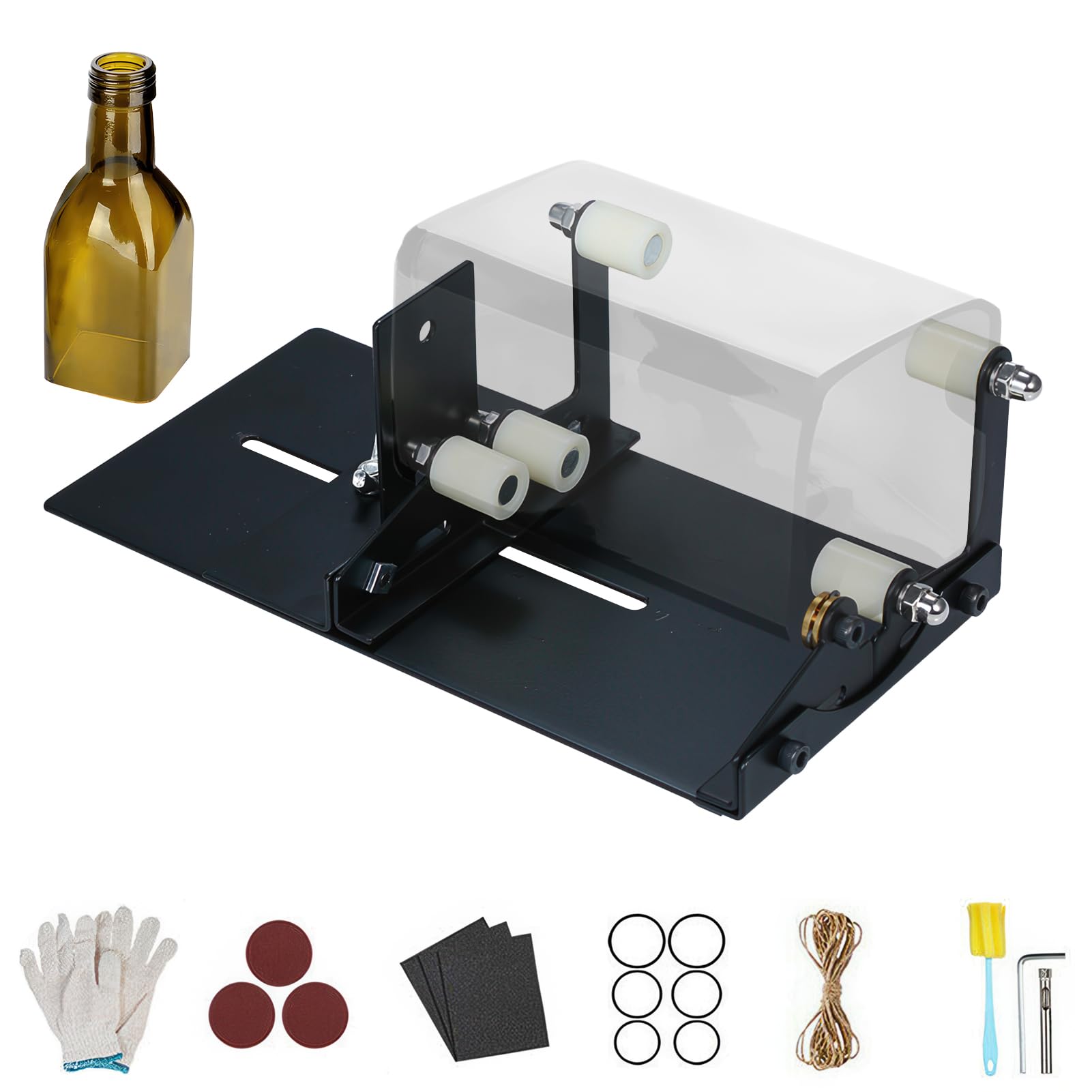 Lot de 19 coupe-bouteilles en verre - Kit DIY pour couper avec précision des bouteilles rondes carrées - Diamètre : 3,5 à 14 cm - Coupe-bouteilles en verre - Avec papier abrasif