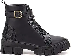 Coturno Feminino Com Fivela Solado Tratorado Blogueira Moda GuGi 215-GG