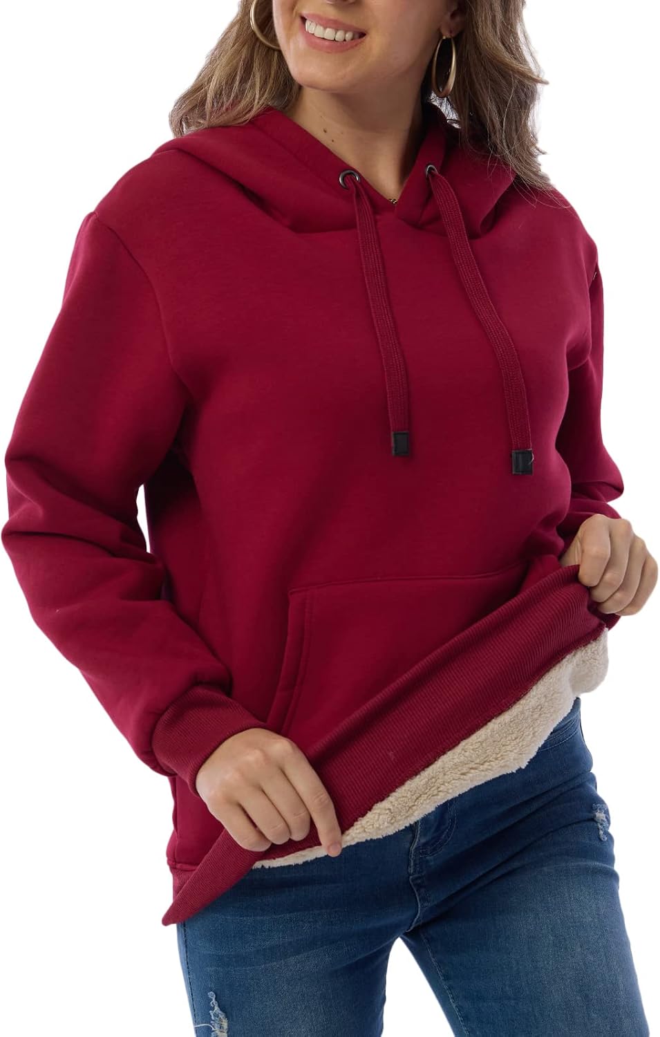 Women's Long Sleeve Fleece Lined Sweatshirt Casual Winter Warm Sherpa Hoodie Pullover - Image 2