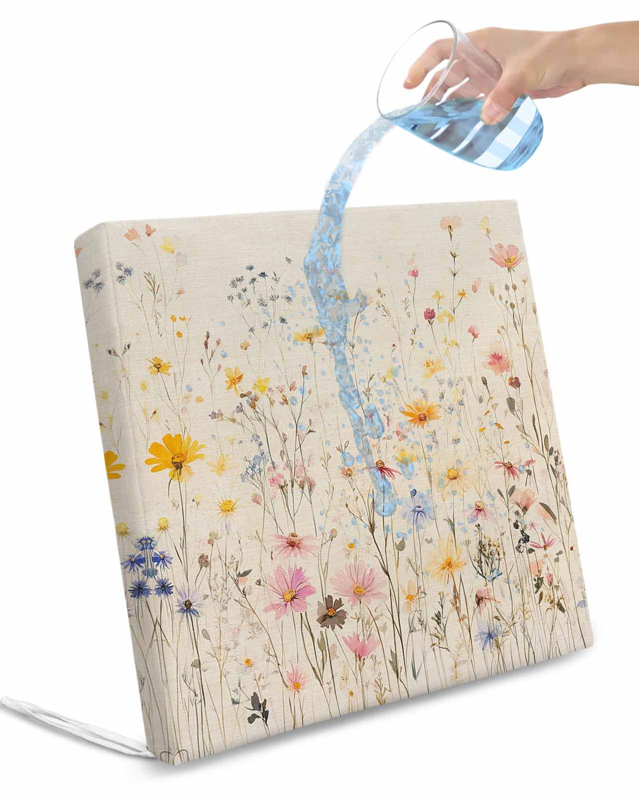 2 Pack Wildflowers Blossom Waterproof Cushion Covers with Ties, Outdoor Patio Chaise Lounge Chair Seat Cushion Slip Covers Replacement(Only Cover) Spring Rustic Retro Botanical 22