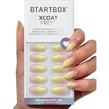 BTArtbox Press On Nails, First Light, Short Almond, Yellow Ombre, 32Ct | Lamp-Curable 4-Week Wear, Salon-Quality Natural Nails, 10-Minute Easy Daily Application, 16 Sizes, All-in-One Complete Kit