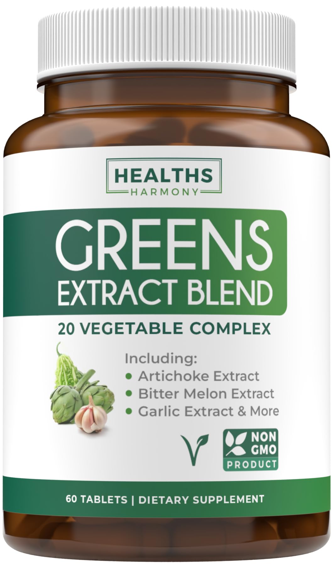 Super Greens Antioxidants Superfoods 2250mg Supplement - 20 Ingredients with Sprouts, Mushrooms, Roots, Garlic, Bitter Melon, Artichoke, Celery Seed, Cayenne pepper, Alfalfa NON GMO - 60 Capsules