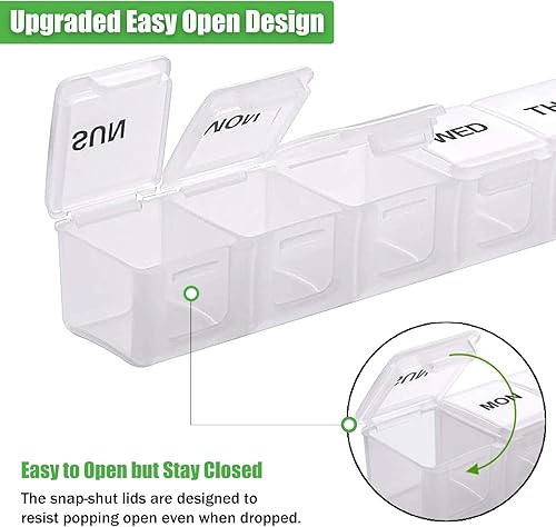 Miniatura 3 de Paquete de 2 organizadores semanales de píldoras, pastillero grande de 7 días, caja de medicina diaria de vitaminas, recipientes de píldoras AMPM