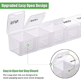 2 Pack Weekly Pill Organizer, Large 7 Day Pill Case, Daily Vitamin Case Medicine Box, AM/PM Pill Containers for Medicine Supplements Fish Oil (White & Khaki)