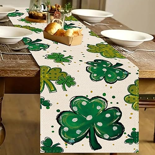 Miniatura 3 de Saint Patrick Day Decorative Table Runner Wear-Resistant Linen Shamrock Table Runner Fresh Green Shamrock Theme Saint Patrick Table Cloth for Party