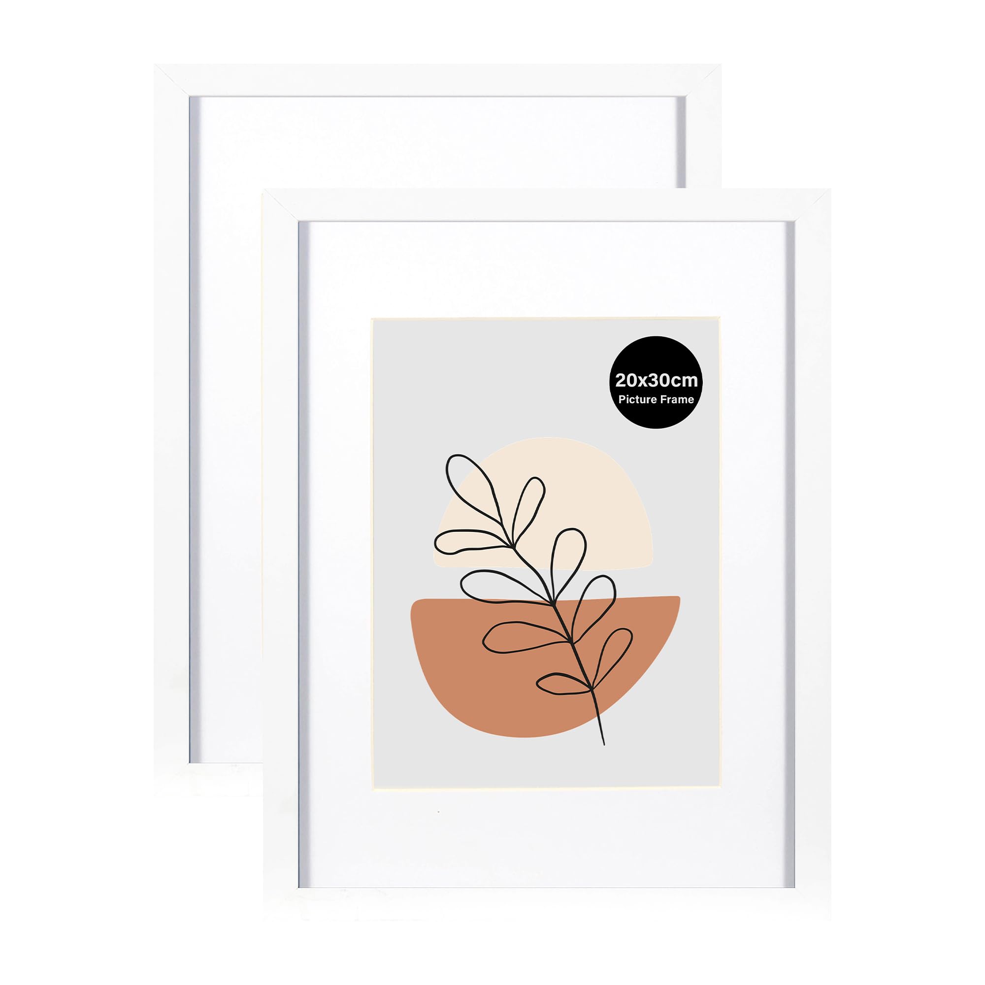 KAIWIN Set of 2 Picture Frames, 20 x 30 cm, White Frame with Mat 15 x 20 cm, Wooden Frame with Acrylic Glass for Hanging and Standing, for Pictures, Posters, Puzzles