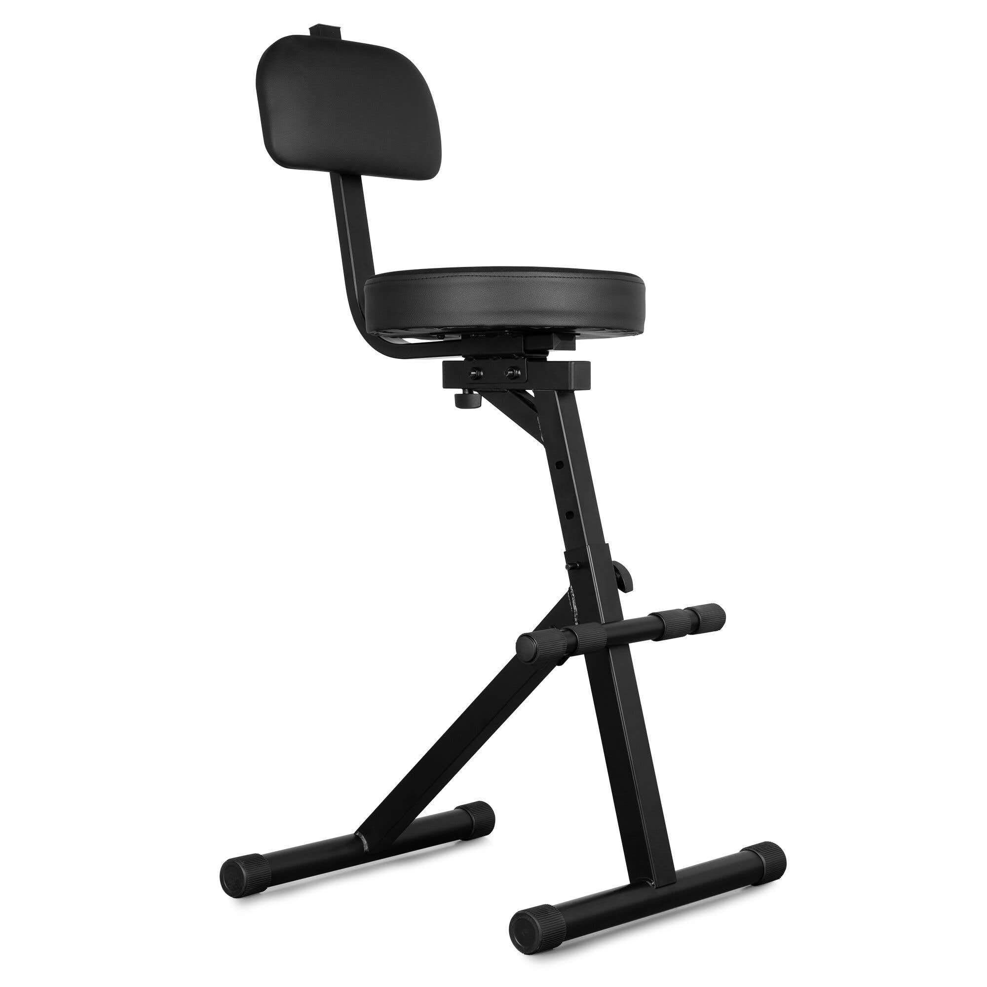 Vonyx GST15 Sgabello per chitarra con schienale rimovibile, sedile viscoelastico, altezza regolabile, pieghevole, struttura metallica, poggiapiedi e gambe antiscivolo per musicisti e DJ