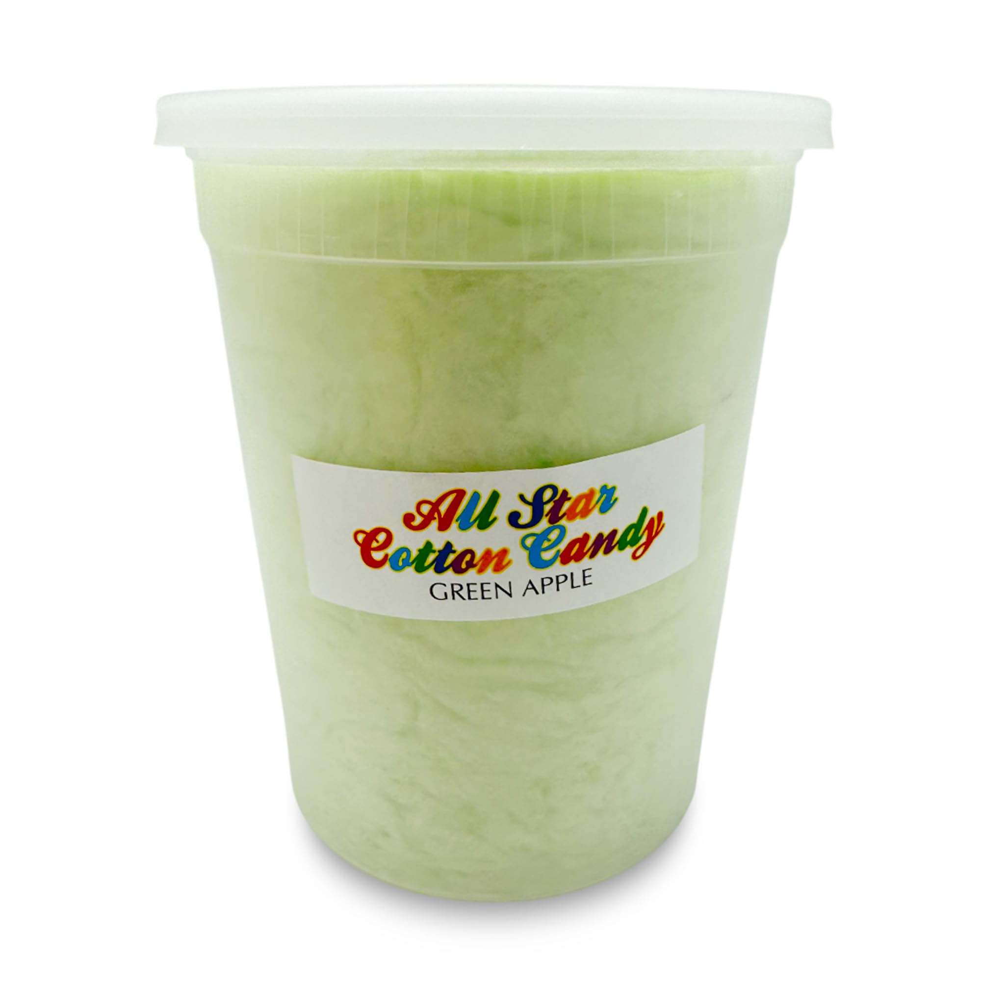 Green Apple Cotton Candy – Comes In a 32 oz Plastic Tub (contains 2.6 oz Cotton Candy) - Fluffy Melt-in-Your-Mouth Classic Carnival Treat – Perfect for Parties, Gifts & Snacks