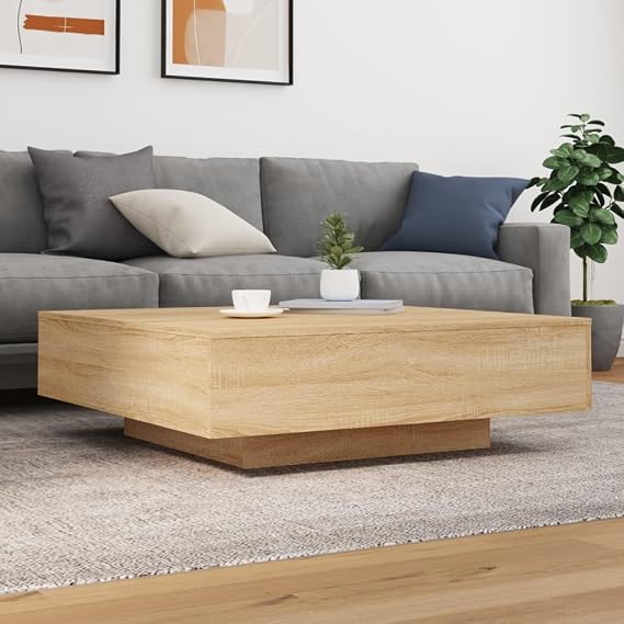 Square Coffee Table for Living Room, Modern Sonoma Oak Finish, 100x100x31 cm Engineered Wood, Durable & Versatile Center Table, Ideal for Home Decor
