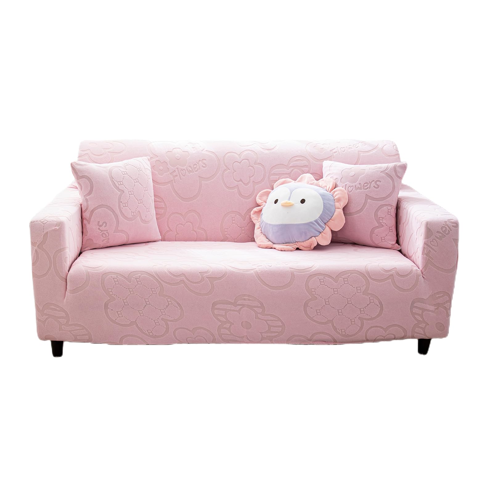 Housse de canapé extensible rose 5 places 305-360 cm antidérapante pour grand meuble