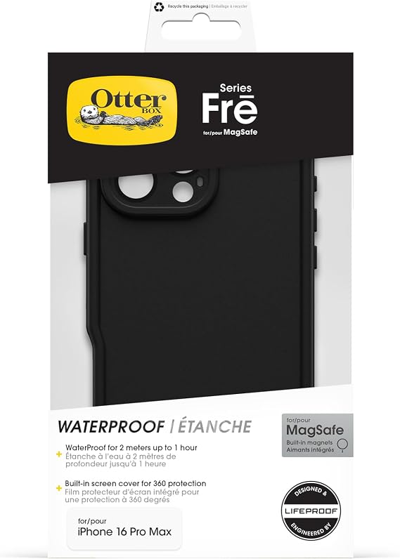 OtterBoxTop US Brand with 5x Military Standard Strength iPhone 16 Pro Max 360-Degree Full Protection Waterproof Shockproof Impact Absorption U.S. Military MIL Standard Magsafe Compatible Case Frē