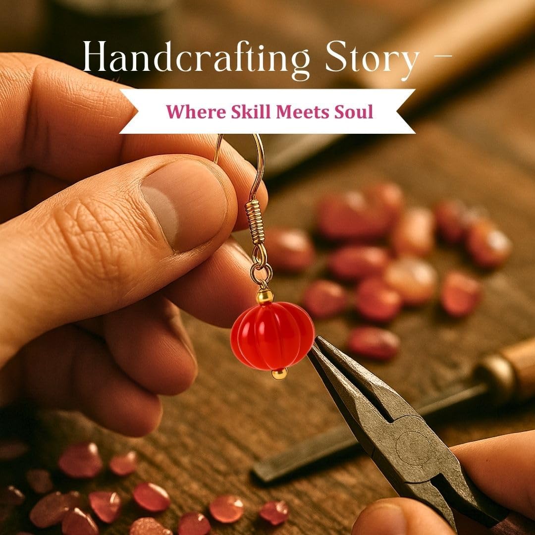 Gempires Red Agate Drop Earrings for Women – Handmade Melon Bead Dangle Earrings, Lightweight Crystal Jewelry, Hypoallergenic Everyday Gift - Image 8