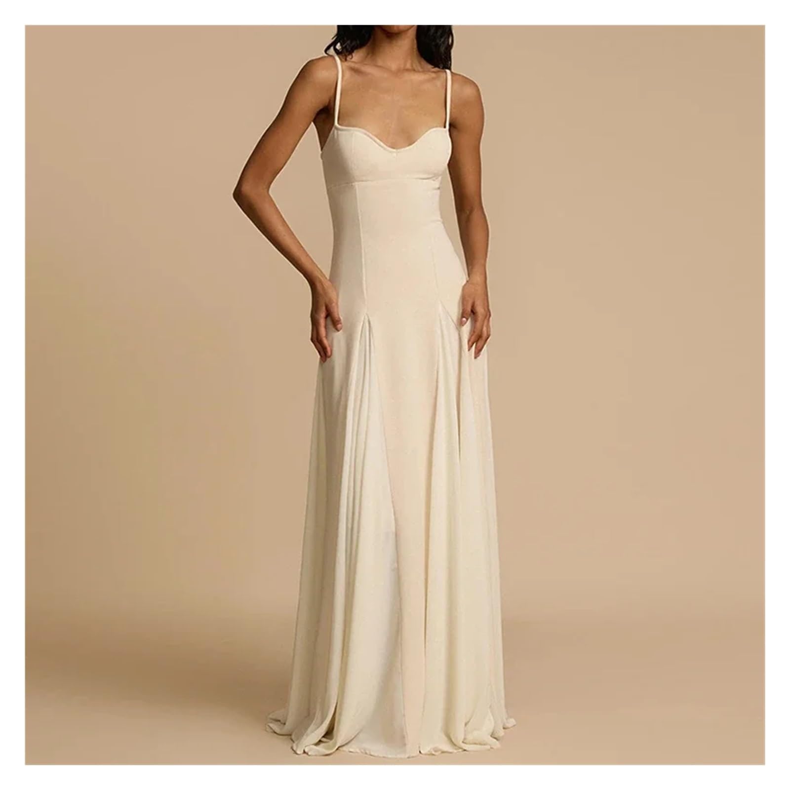 Fond De Robe Femme Robe longue plissée décontractée for femme, coupe slim, sans manches, à bretelles, style évasé
