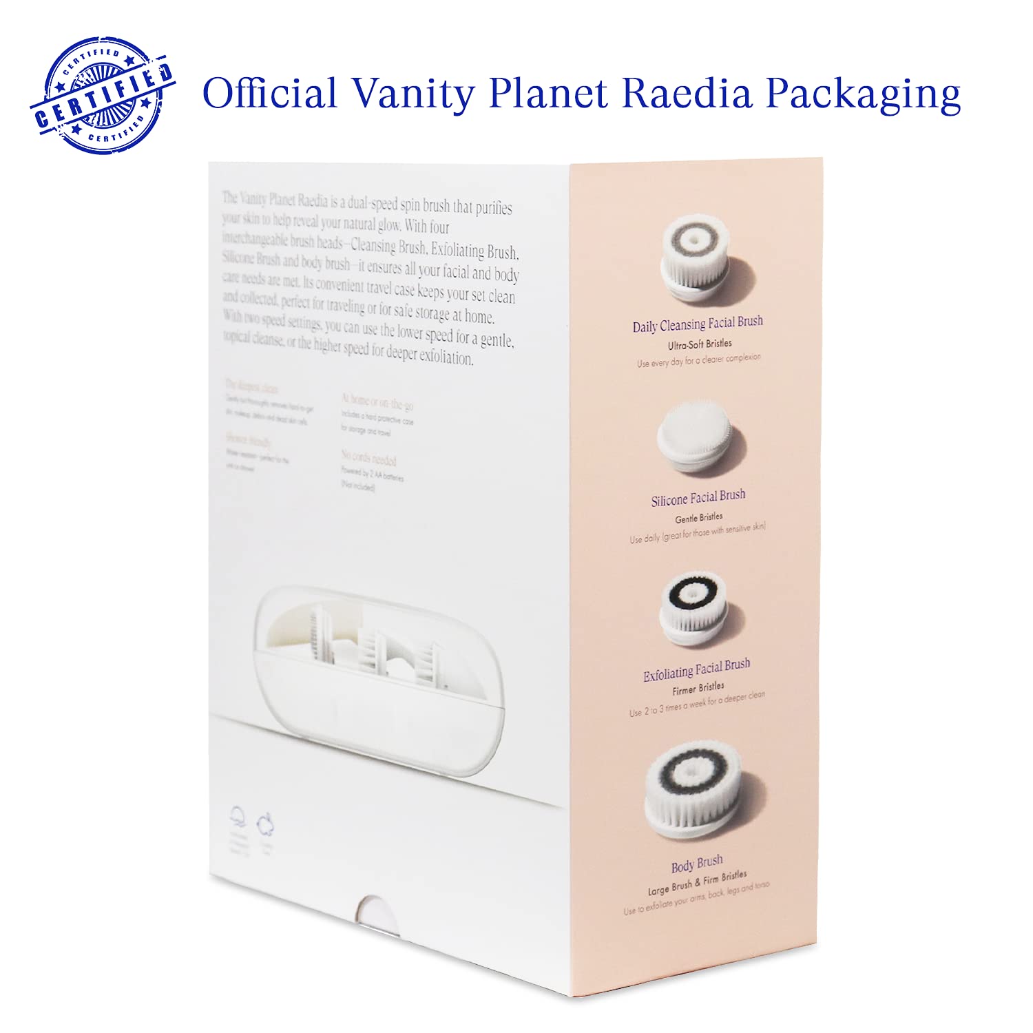 Vanity Planet Raedia Facial Cleansing Brush with 4 Interchangeable Brush Heads – Daily Cleansing, Glowing Skin, Lightweight Skin Brush/Face Exfoliator, Water Resistant (Warm Gray) : Beauty & Personal Care