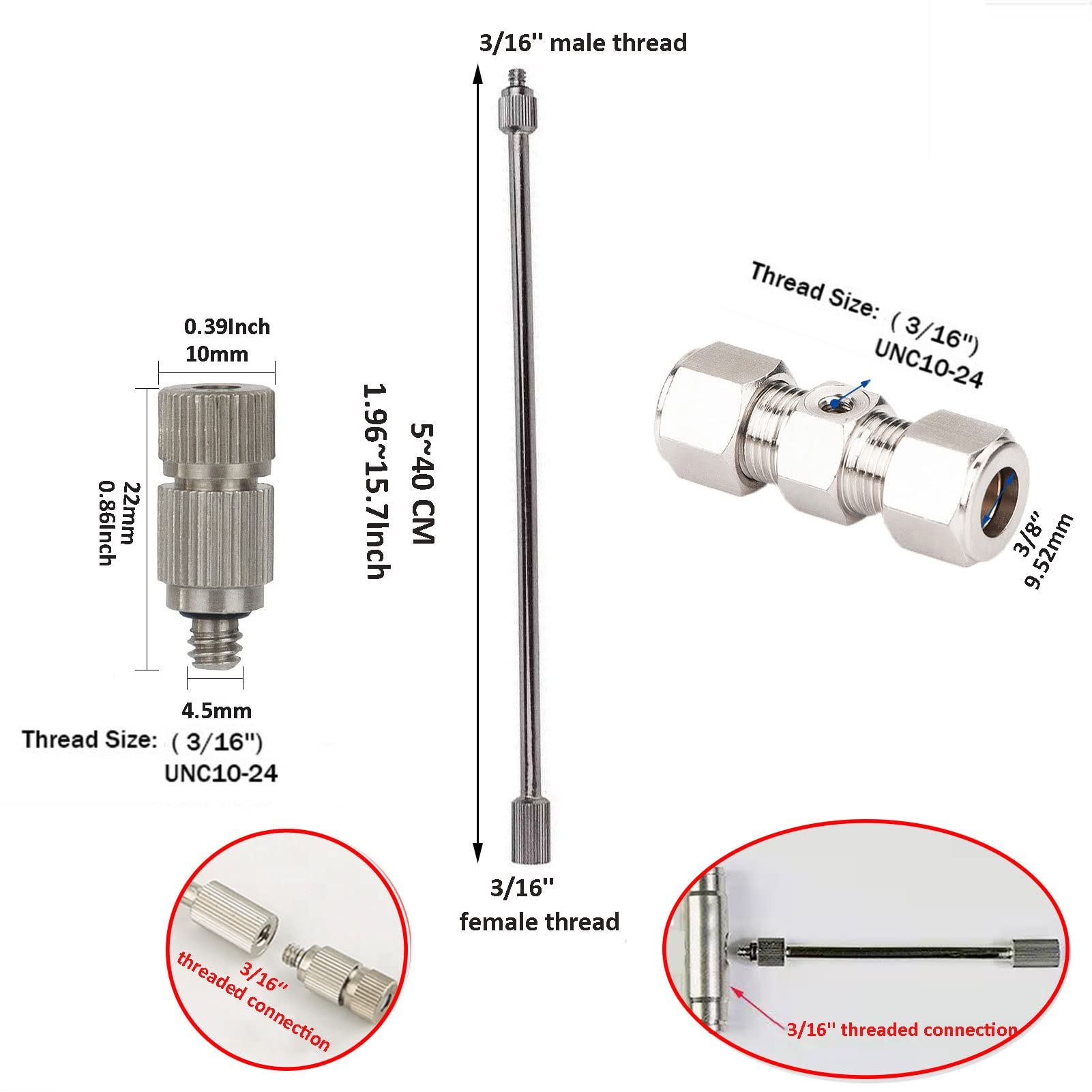 Paquete de 10 boquillas de nebulización de alta presión para sistema de refrigeración, boquillas de latón Mister con extensión de boquilla flexible y conector rápido de 3/8", boquillas de pulverizaci