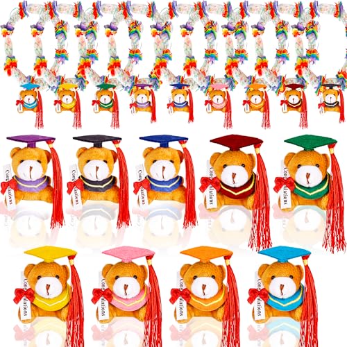 Mikasee 180 Pcs Graduation Candy Lei Making Kit 10 Mini Graduation Bear Bulk 10 Pcs Mesh Bag 150 Pcs Flower Pieces with 10 Rolls Gift Ribbon Wrapping DIY for School Graduation Wreaths