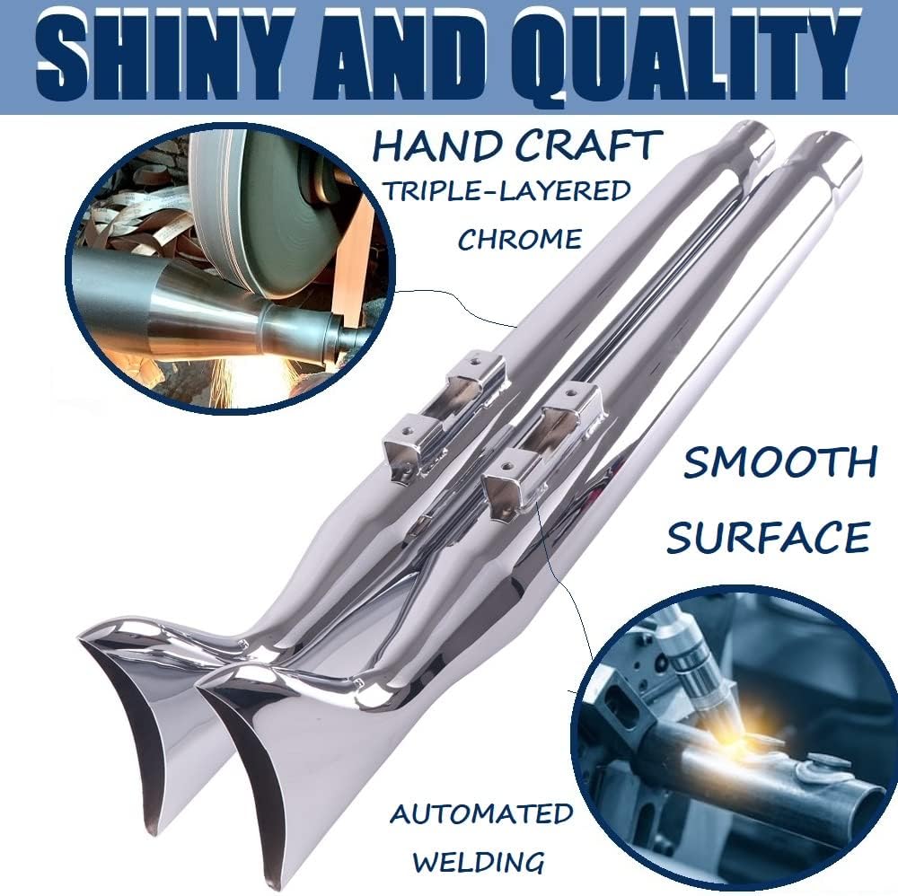 SHARKROAD 36" Chrome Fishtail Slip on Mufflers Exhaust 2017-UP for Harley Touring Road King Baggers
