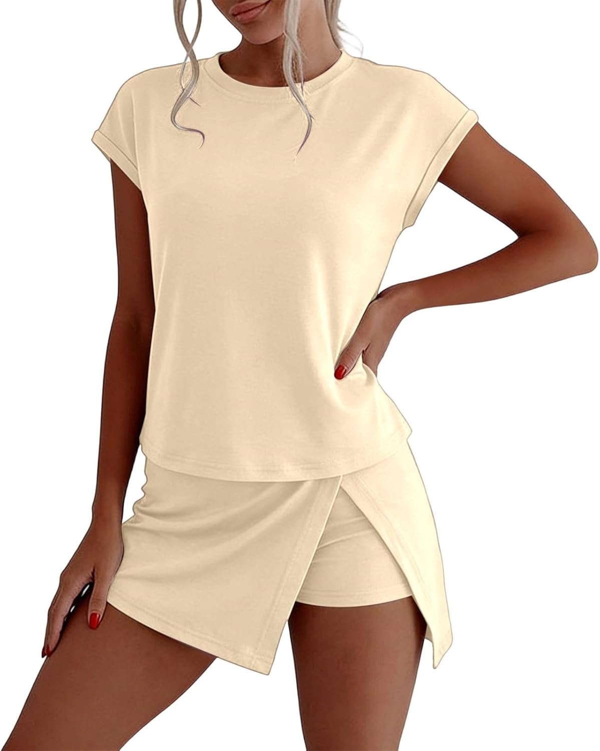 Skort Sets Women 2 Piece Outfits Summer Casual Side Split Athletic Skirt and Tank Top Set Vacation Short Lounge Sets