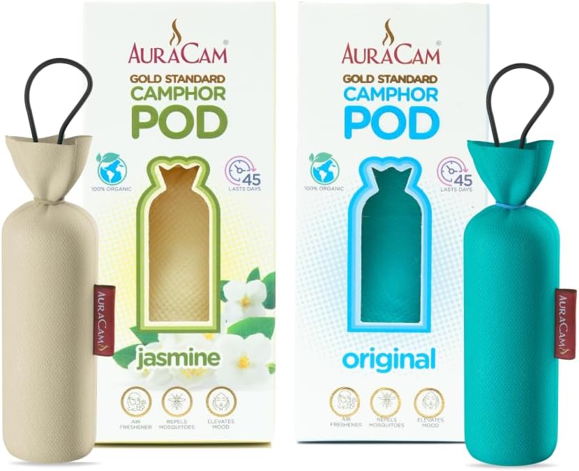 Gold Standard Pods (1 Original + 1 Jasmine) - Pack of 2 - Organic Camphor Cone Air freshener For Room, Car, Bathroom, Office & Toilet | Long-Lasting Camphor pods