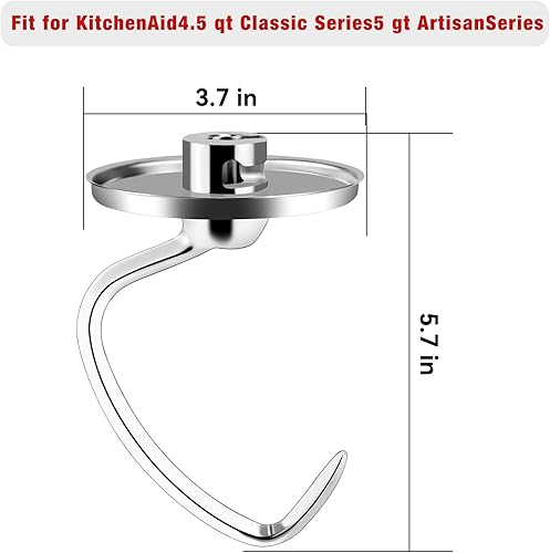Miniatura 3 de Gancho de masa de acero inoxidable de 4.5 a 5 cuartos para batidora de pie KitchenAid, accesorios de accesorio de ayuda de cocinasin
