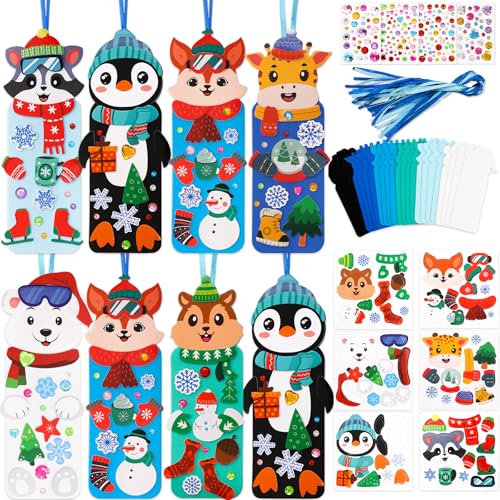 Treasure Cove Christmas Craft Kits Winter Animals Bookmark Crafts DIY Polar Animal Bookmarks Art Sets with Foam Stickers Winter Craft for Kids Classroom Reading Rewards Xmas Holiday Supplies 24Pcs