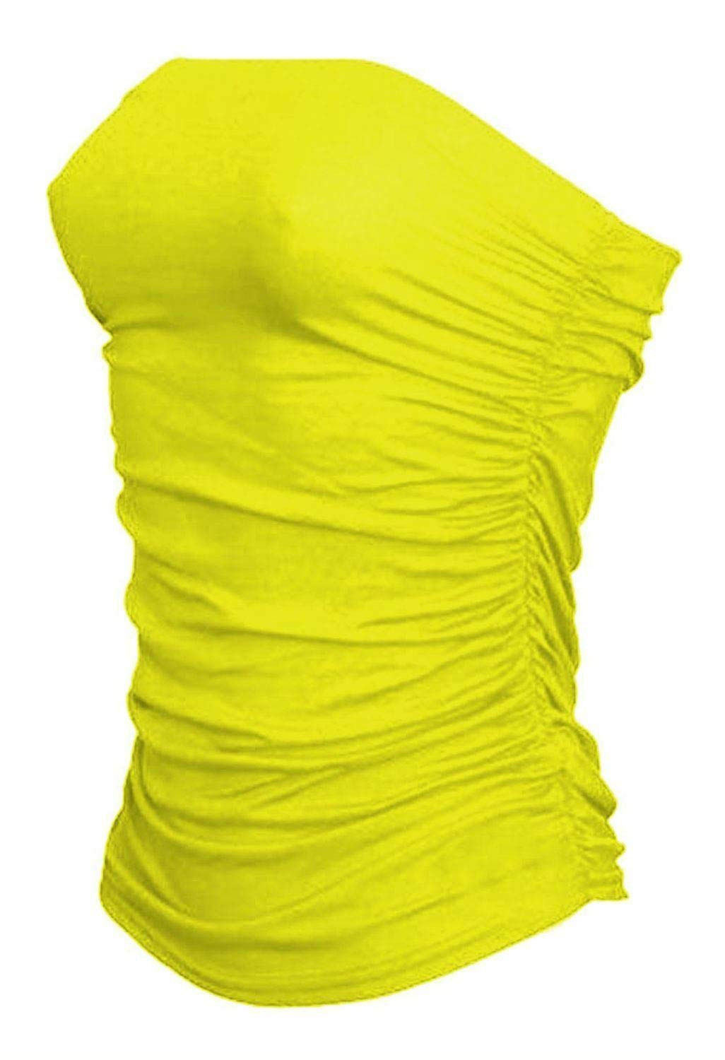 21Fashion Women's Lemon Yellow Plain Sleeveless Ruched Boobtube Top Strapless Bandeau Vest Top Lemon Uk 12-14